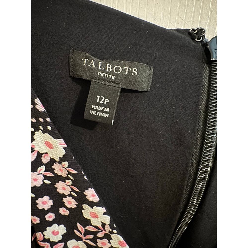 Talbots Smocked Sleeve Midi Dress Floral Paisley Black Pink Size 12P - Picture 4 of 12